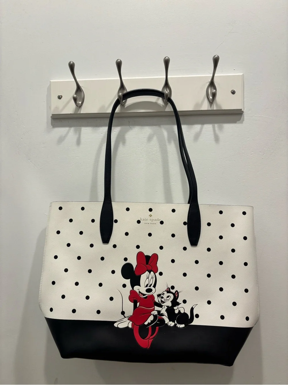 kate spade White and Black Polka Dot Minnie Mouse Tote with Red Accents